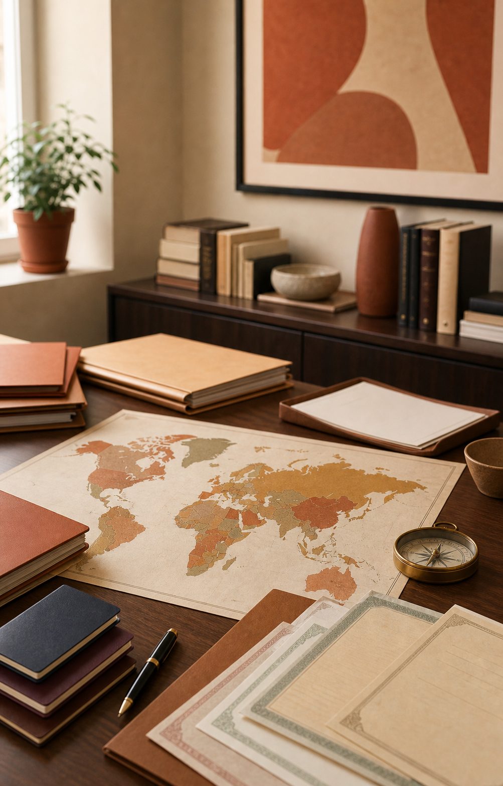 Carte du monde, boussole et documents : préparer une expatriation avec enfants